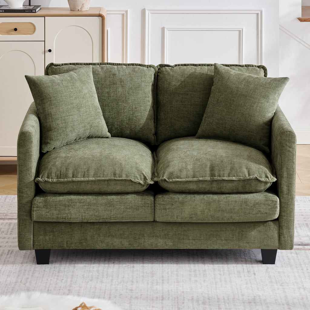 51" Cloud Loveseat Sofa, Modern 2-Seater Couch with Deep Seat, Soft Chenille Upholstery & 2 Throw Pillows