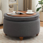 30'' Round Ottoman with Storage, Modern Tufted Storage Ottoman with Removable Top for Living Room, Bedroom, Drak Gray