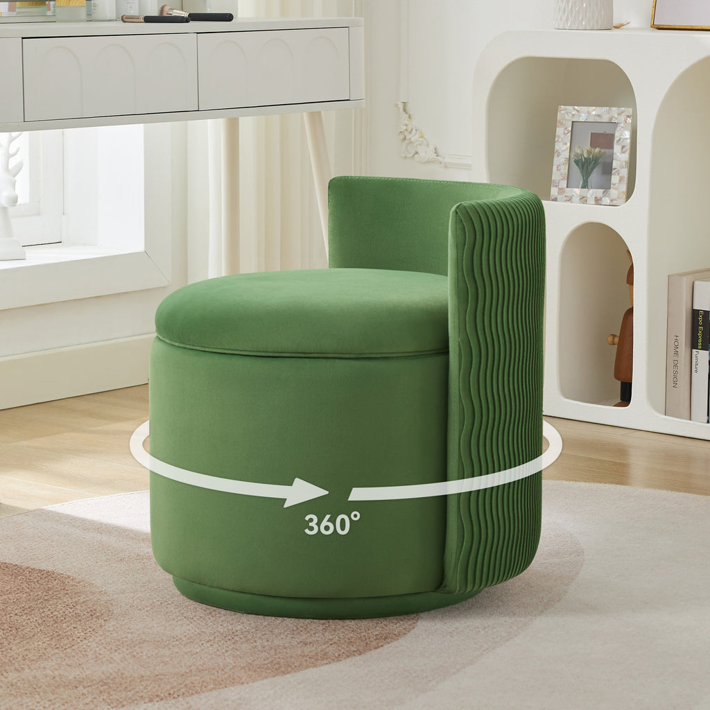 Velvet Swivel Accent Chair with Storage, 360° Vanity Makeup Chair with Wave Back, No Assembly Comfy Single Sofa Chair, Small Accent Stool for Bedroom, Dressing, Living Room