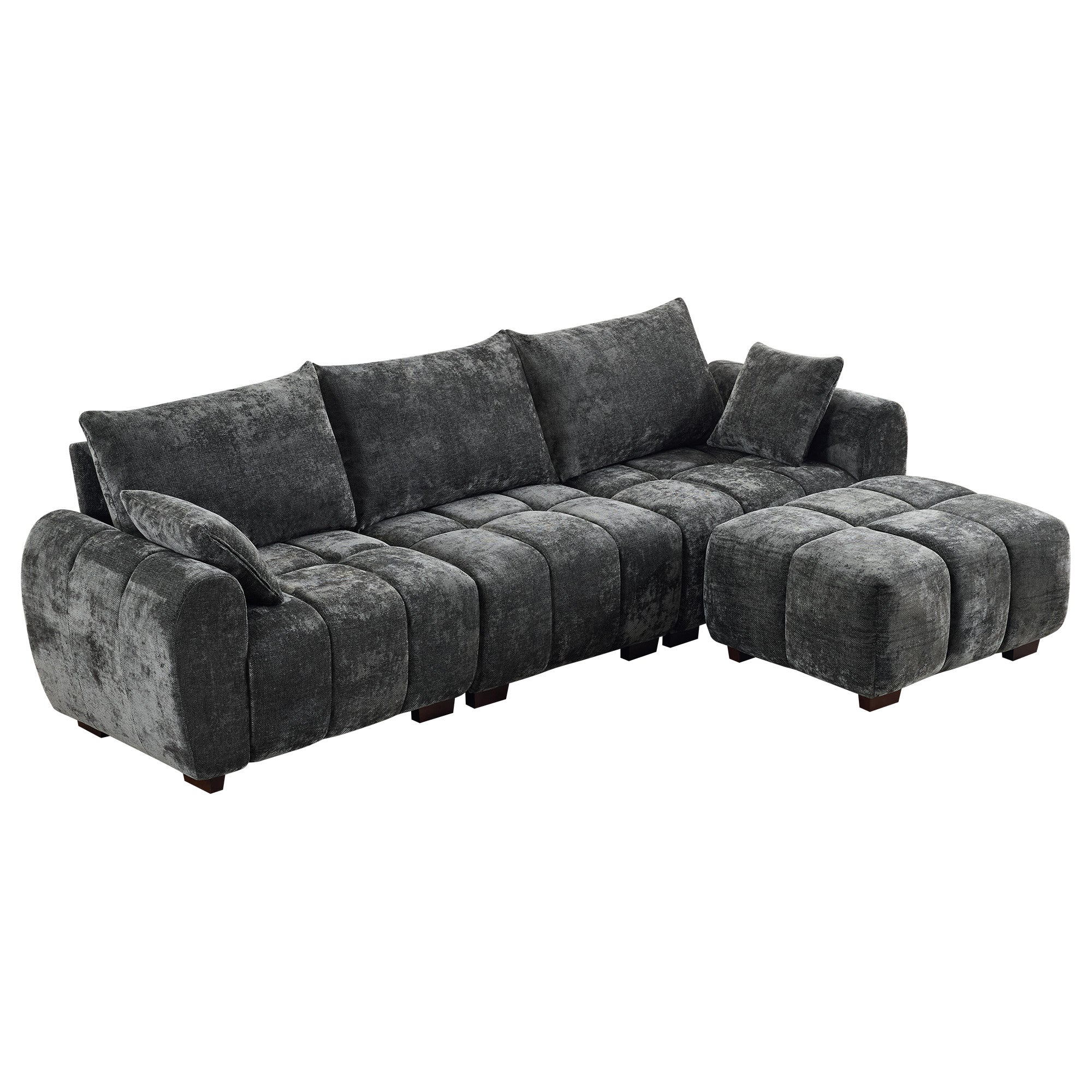 Mid Century Modern L Shaped Couch，Dark Gray