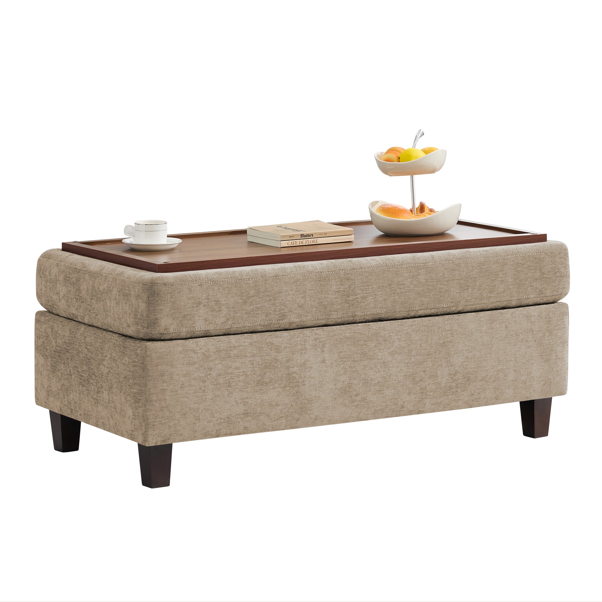 45 Inch Large Storage Ottoman Bench，Khaki
