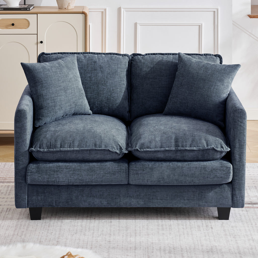 51" Cloud Loveseat Sofa, Modern 2-Seater Couch with Deep Seat, Soft Chenille Upholstery & 2 Throw Pillows