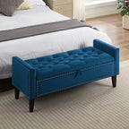 47" Velvet Storage Bench，Blue