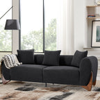 87" Boucle Couch with Solid Wood Legs,Black