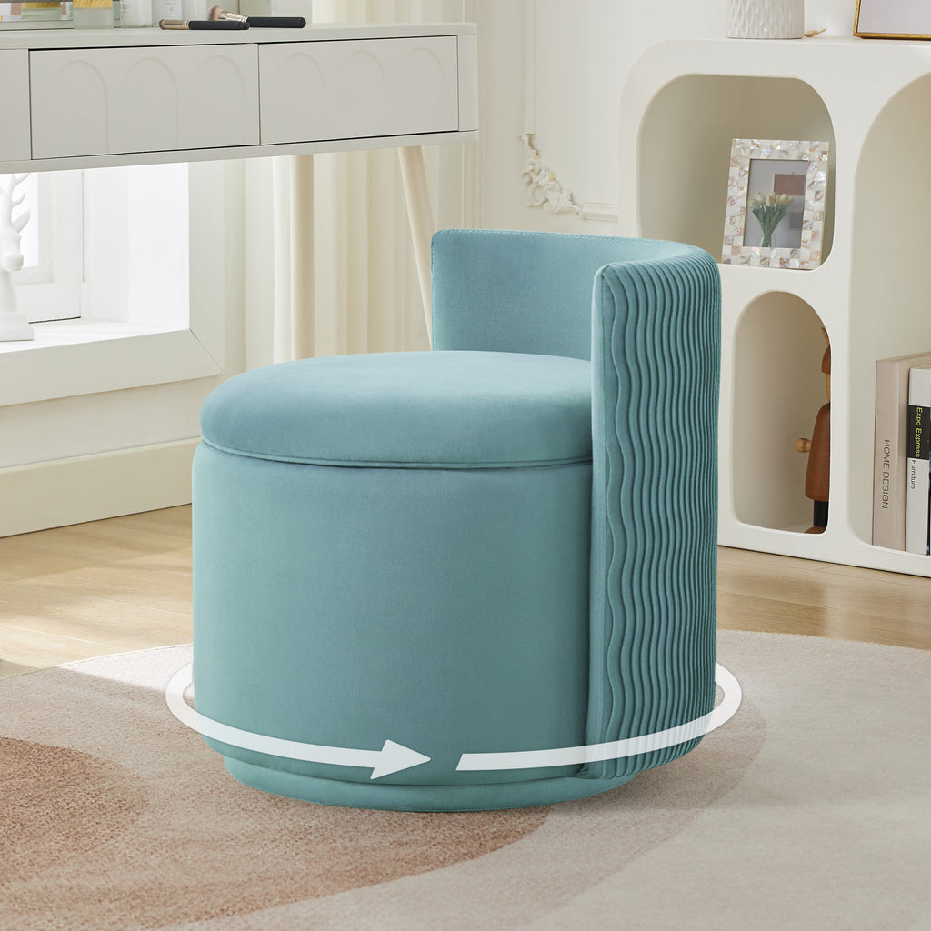 Velvet Swivel Accent Chair with Storage, 360° Vanity Makeup Chair with Wave Back, No Assembly Comfy Single Sofa Chair, Small Accent Stool for Bedroom, Dressing, Living Room