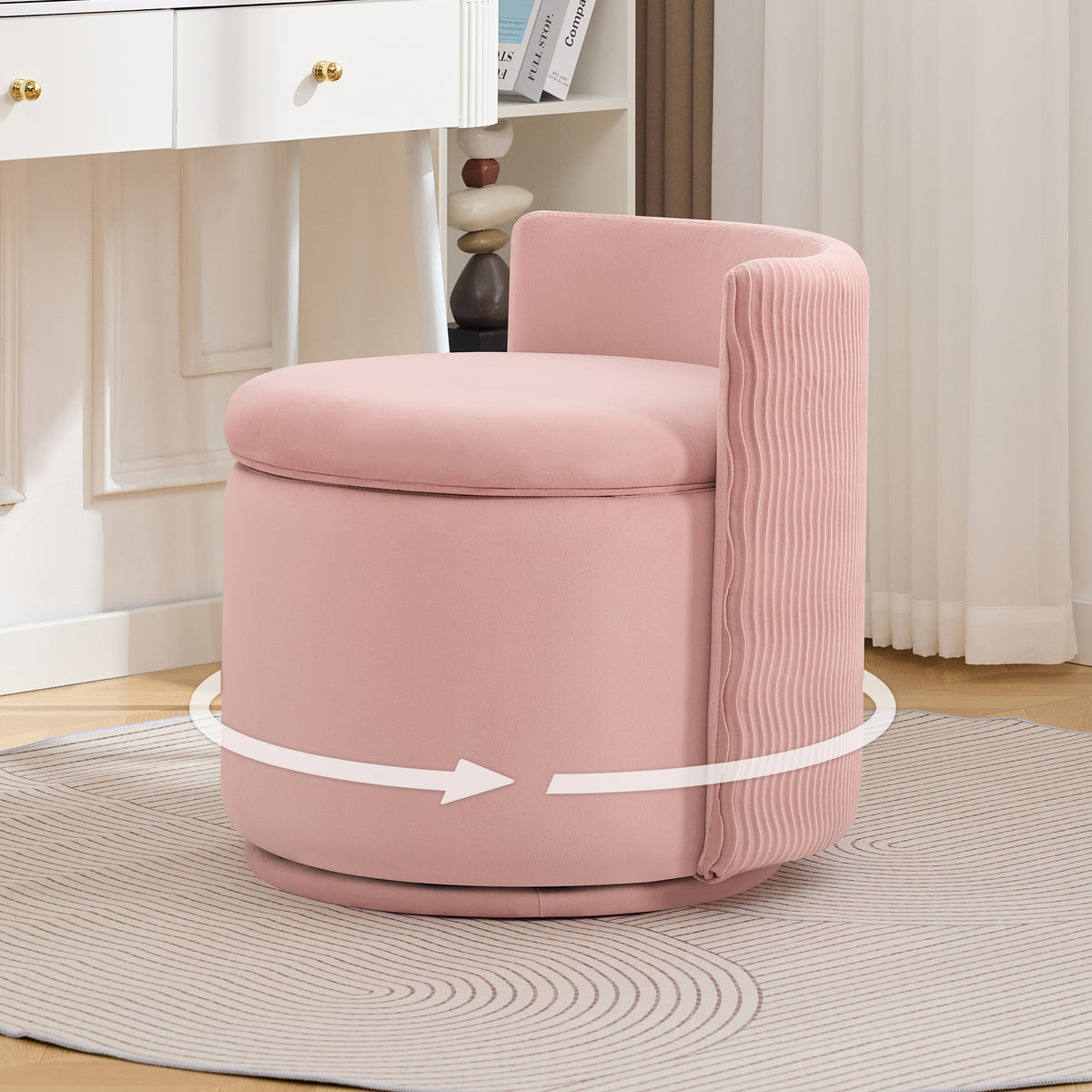 Velvet Swivel Accent Chair with Storage, 360° Vanity Makeup Chair with Wave Back, No Assembly Comfy Single Sofa Chair, Small Accent Stool for Bedroom, Dressing, Living Room
