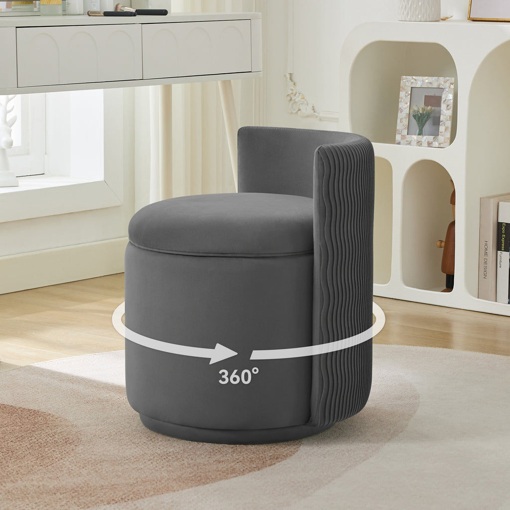 Velvet Swivel Accent Chair with Storage, 360° Vanity Makeup Chair with Wave Back, No Assembly Comfy Single Sofa Chair, Small Accent Stool for Bedroom, Dressing, Living Room