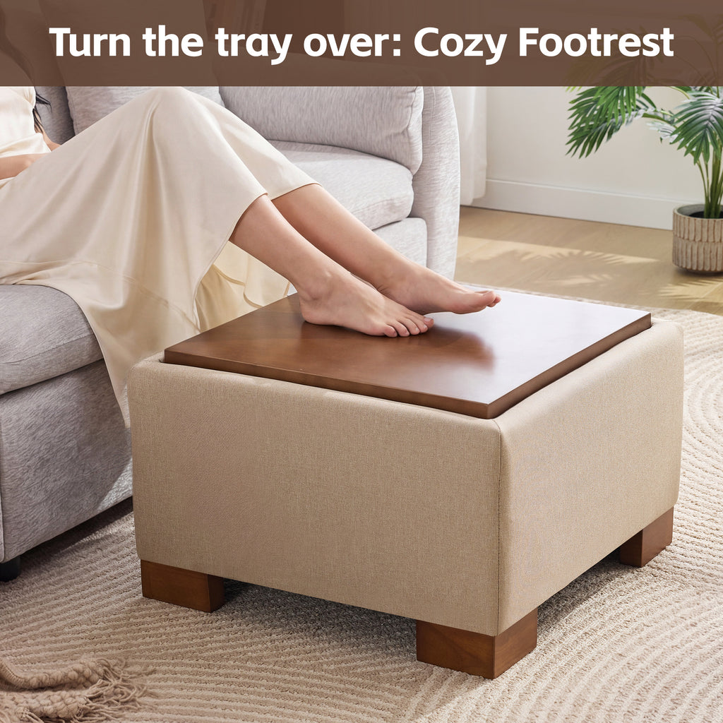 24" Square Storage Ottoman，Khaki