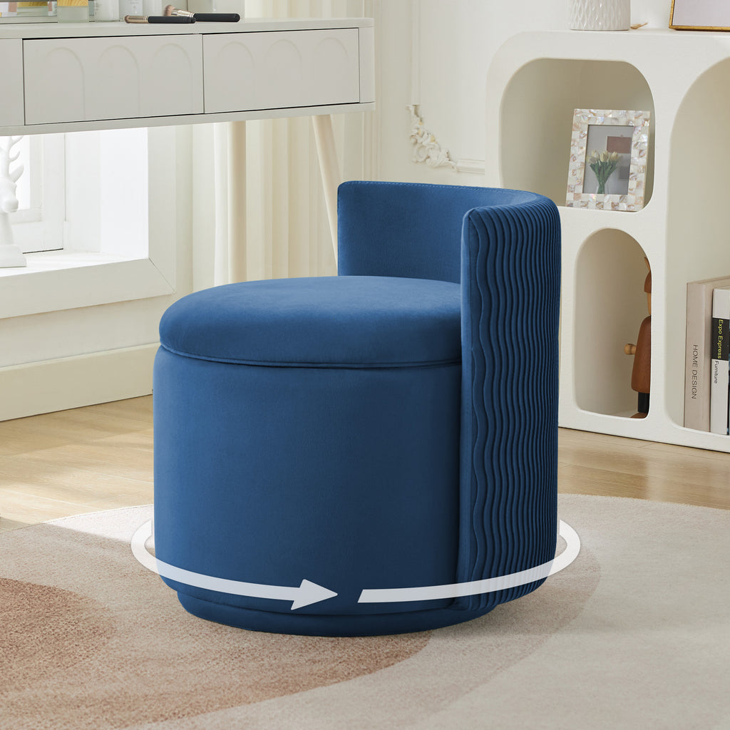 Velvet Swivel Accent Chair with Storage, 360° Vanity Makeup Chair with Wave Back, No Assembly Comfy Single Sofa Chair, Small Accent Stool for Bedroom, Dressing, Living Room