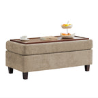 HASLE Storage Ottoman Bench with Wooden Tray, Upholstered Ottoman Coffee Table with Hidden Storage for Living Room Bedroom