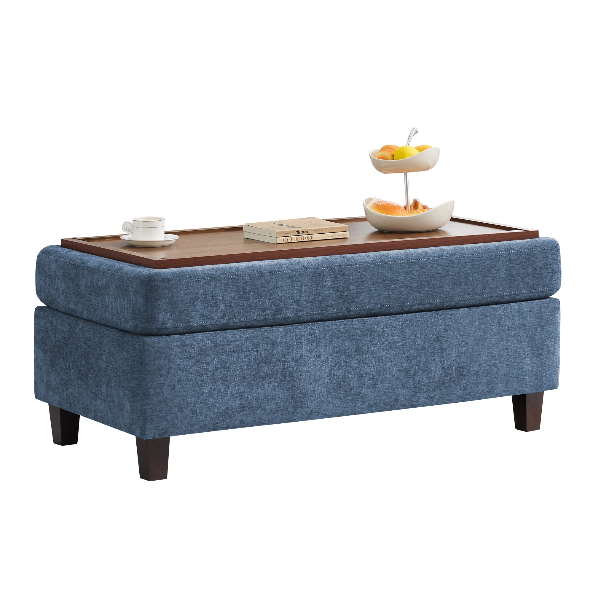 45 Inch Large Storage Ottoman Bench，Blue