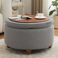 30'' Round Ottoman with Storage, Modern Tufted Fabric Storage Ottoman with Removable Top for Living Room, Bedroom, Light Gray