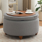 30'' Round Ottoman with Storage, Modern Tufted Fabric Storage Ottoman with Removable Top for Living Room, Bedroom, Light Gray