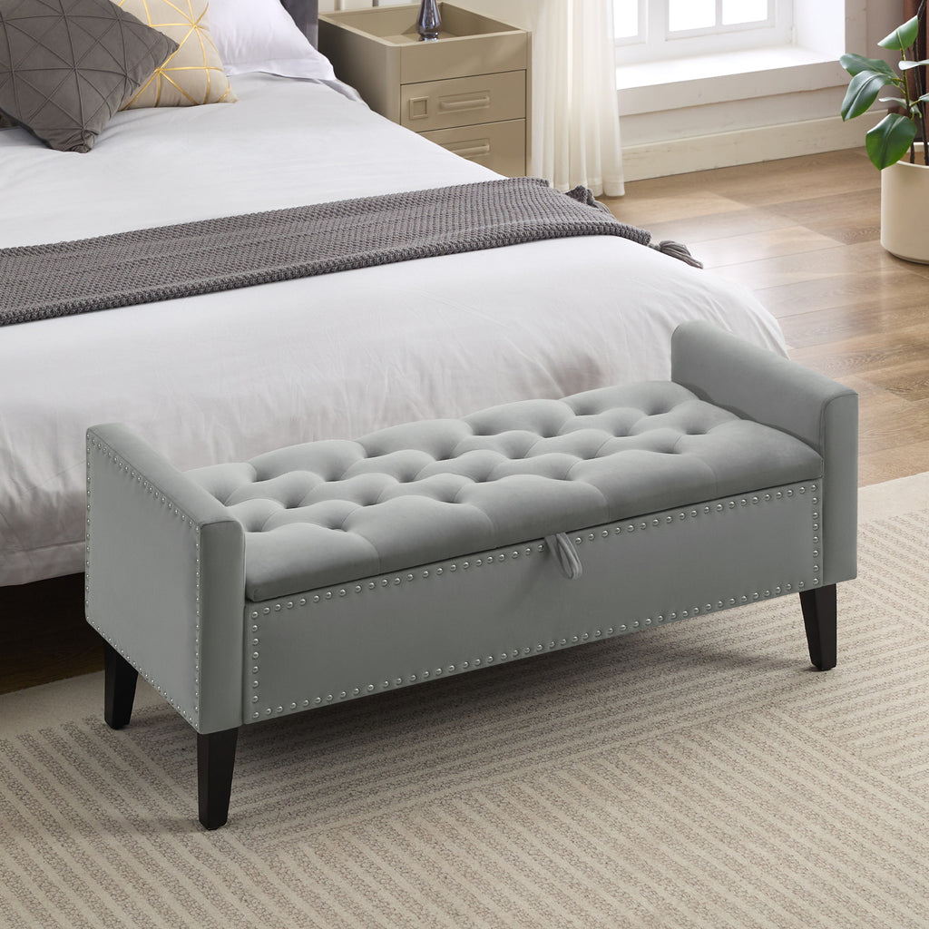 47" Velvet Storage Bench，Gray