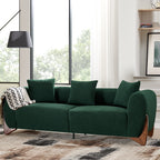 87" Boucle Couch with Solid Wood Legs, Green