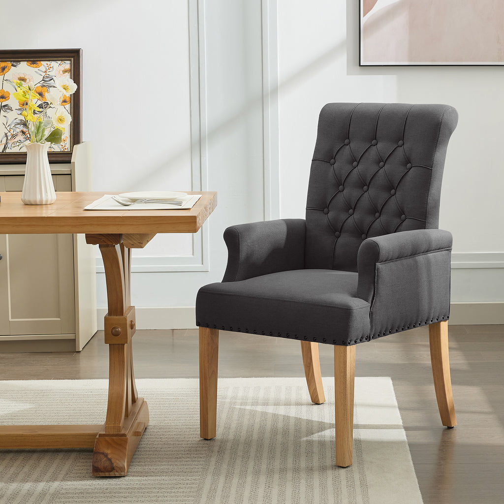 Fabric Dining Chair with Arms，Dark Gray
