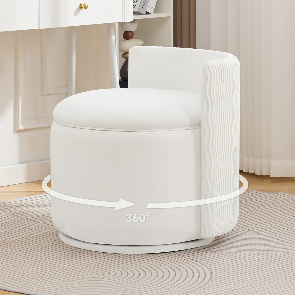 Velvet Swivel Accent Chair with Storage, 360° Vanity Makeup Chair with Wave Back, No Assembly Comfy Single Sofa Chair, Small Accent Stool for Bedroom, Dressing, Living Room
