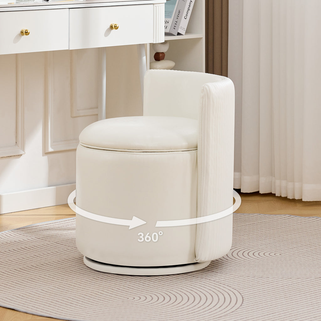 Velvet Swivel Accent Chair with Storage, 360° Vanity Makeup Chair with Wave Back, No Assembly Comfy Single Sofa Chair, Small Accent Stool for Bedroom, Dressing, Living Room