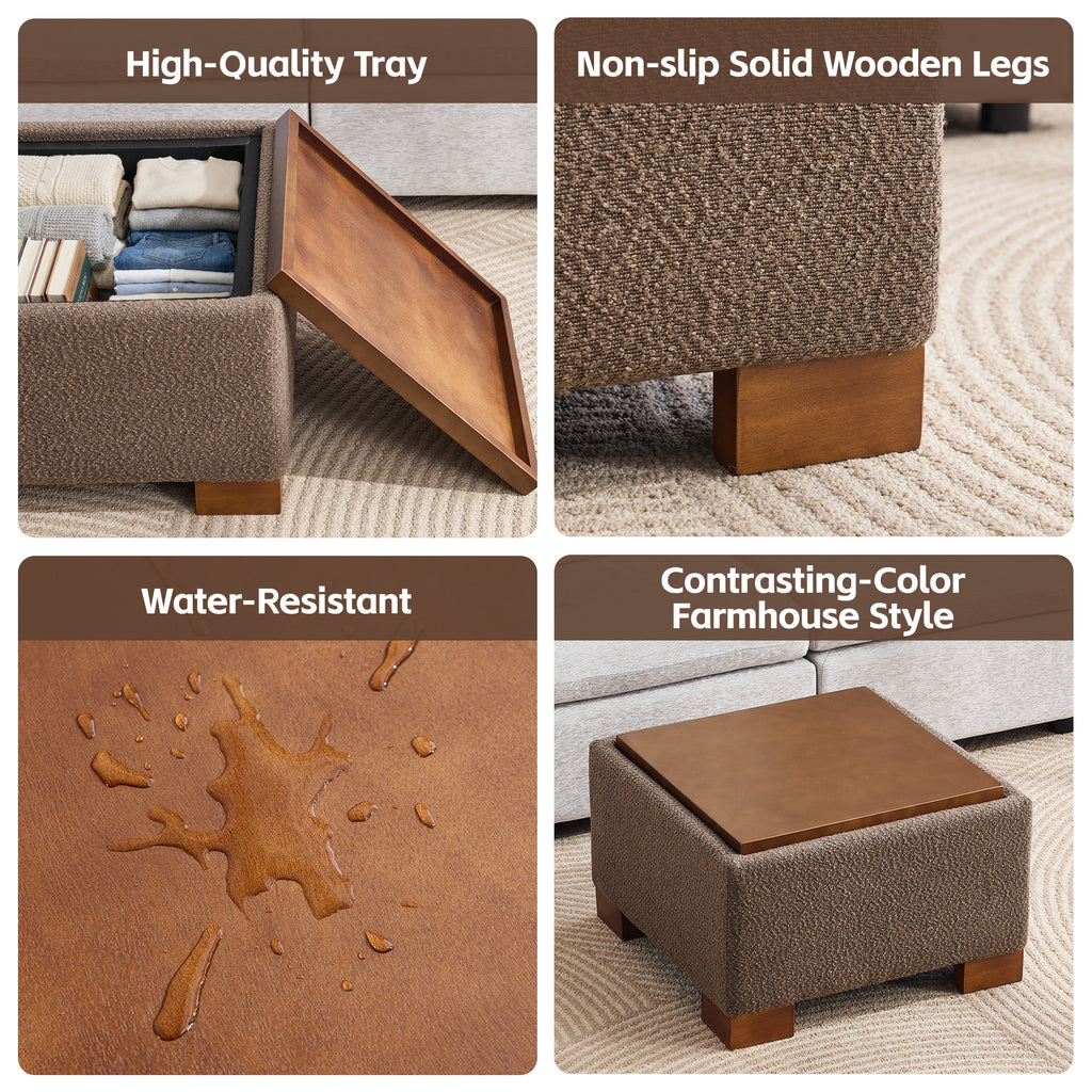 24" Square Storage Ottoman，Brown