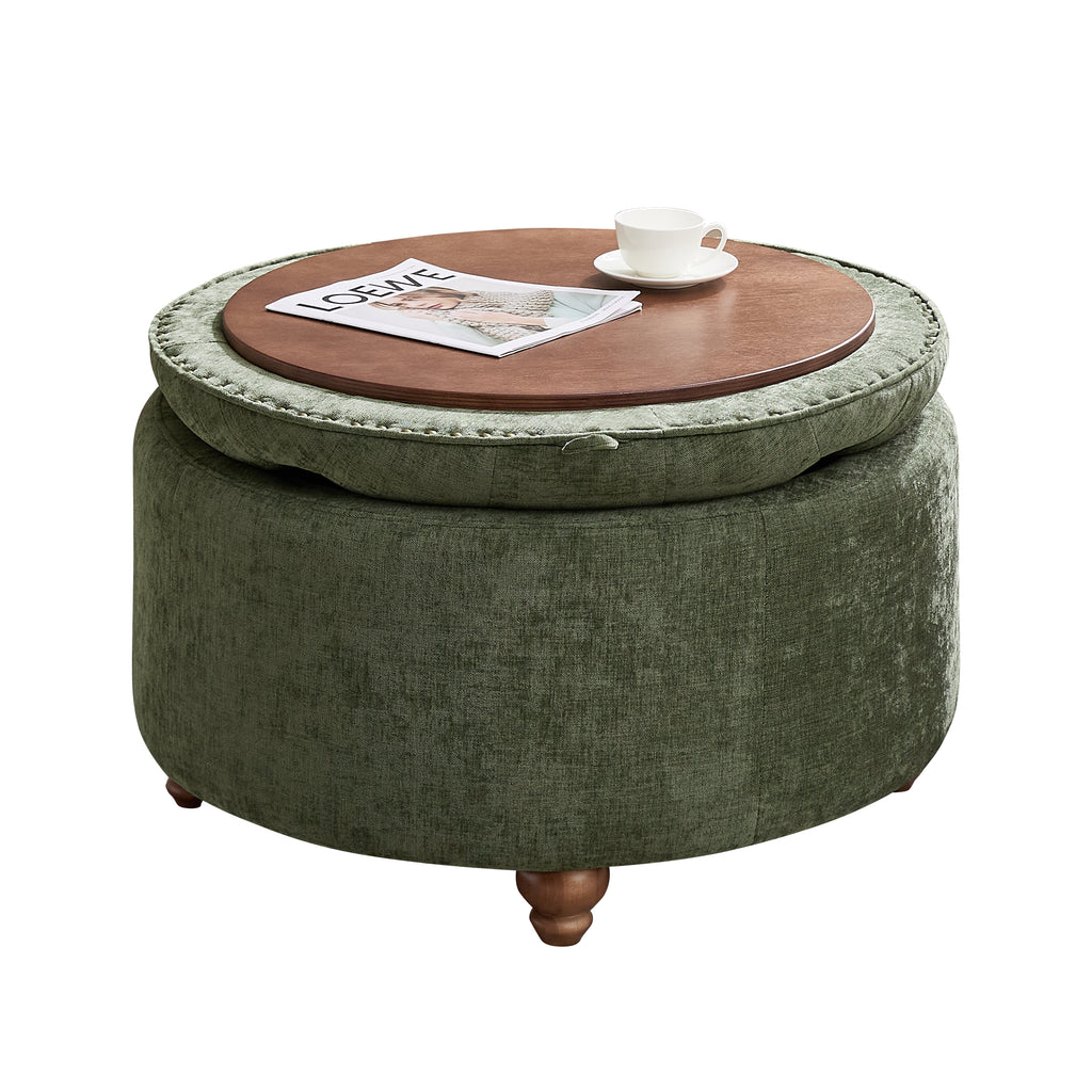 Round Storage Ottoman，Green