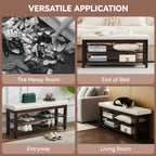 40" Shoe Bench with Leather Cushion, White