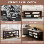 40" Shoe Bench with Leather Cushion, Gray