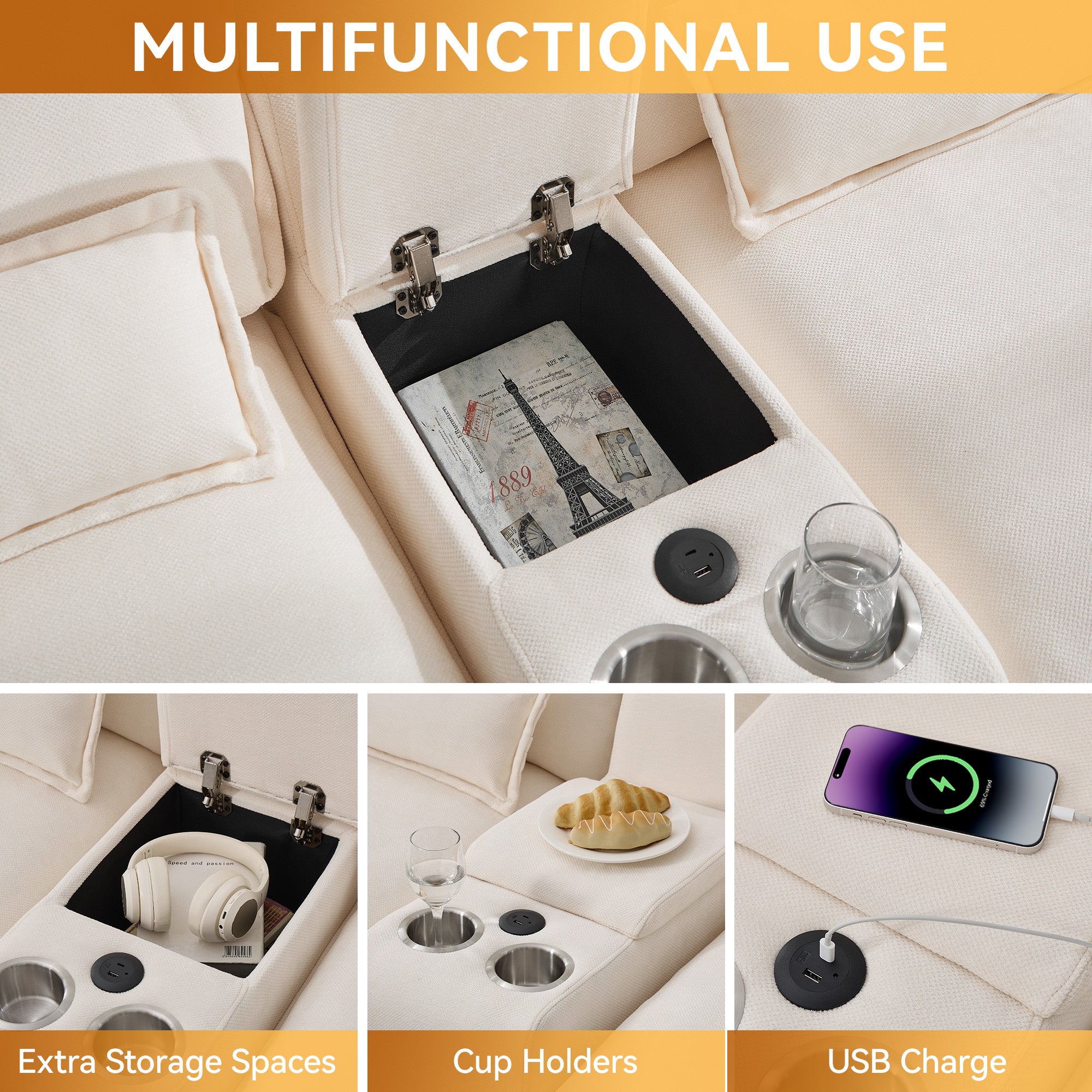 U Shaped Cloud Modular Sofa with Chaise Lounges，Beige