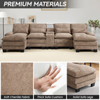 U Shaped Cloud Modular Sofa with Chaise Lounges，Camel