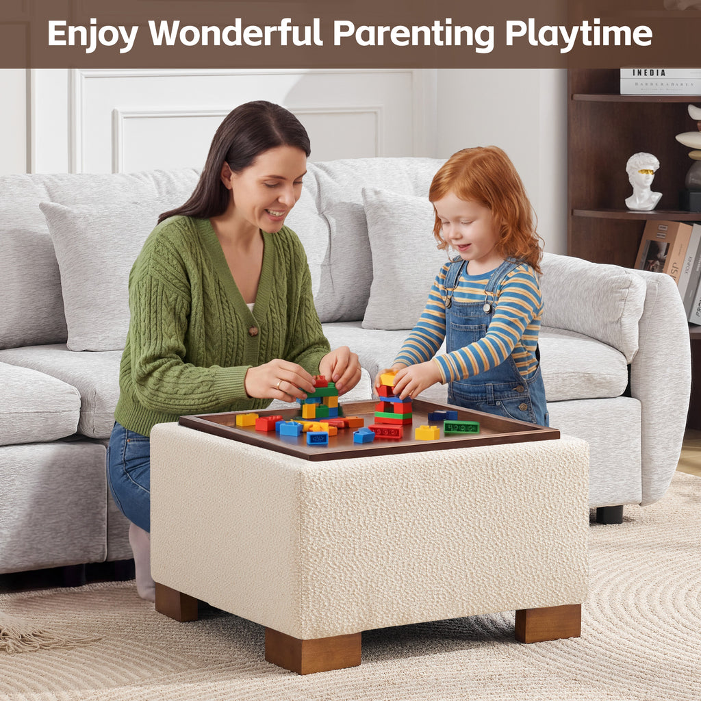 24" Square Storage Ottoman，Beige