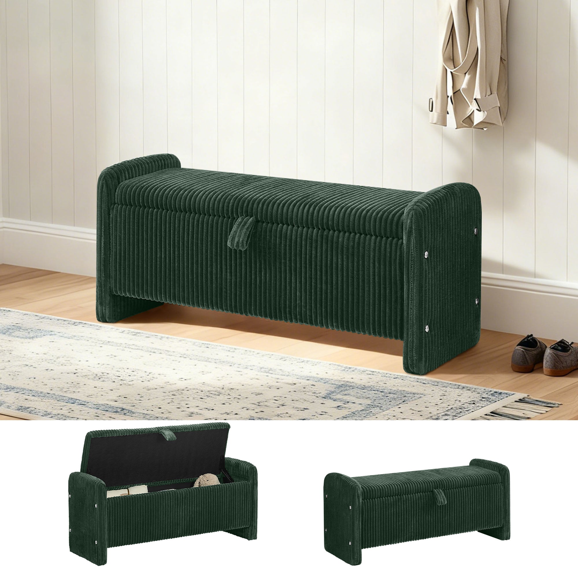 44'' Corduroy Storage Ottoman Bench, Green