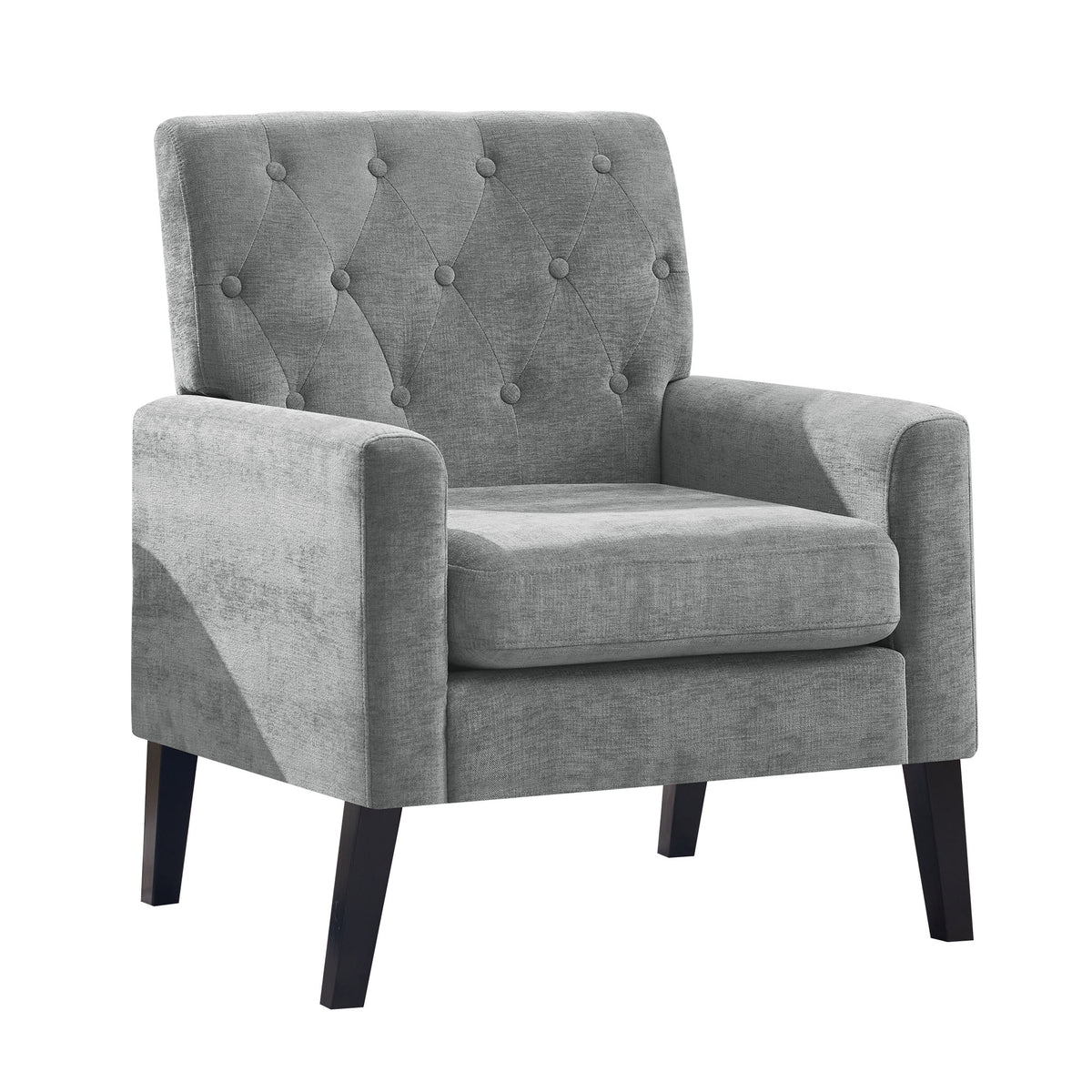 Mid Century Modern Accent Chairs, Grey Chenille Office Chair for Reception - Tufted Upholstered Club Chair for Living Room, Bedroom, or Waiting Room