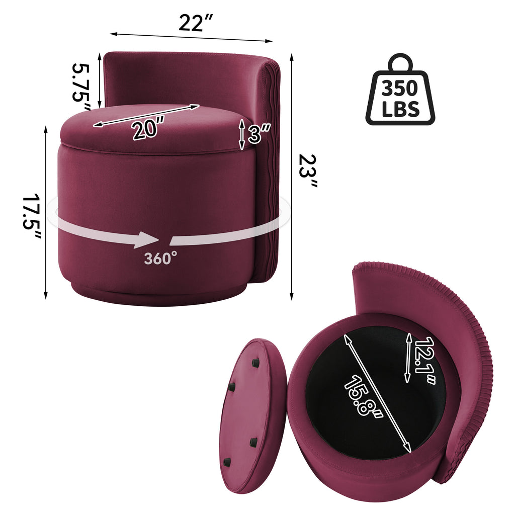 Velvet Swivel Accent Chair with Storage, 360° Vanity Makeup Chair with Wave Back, No Assembly Comfy Single Sofa Chair, Small Accent Stool for Bedroom, Dressing, Living Room