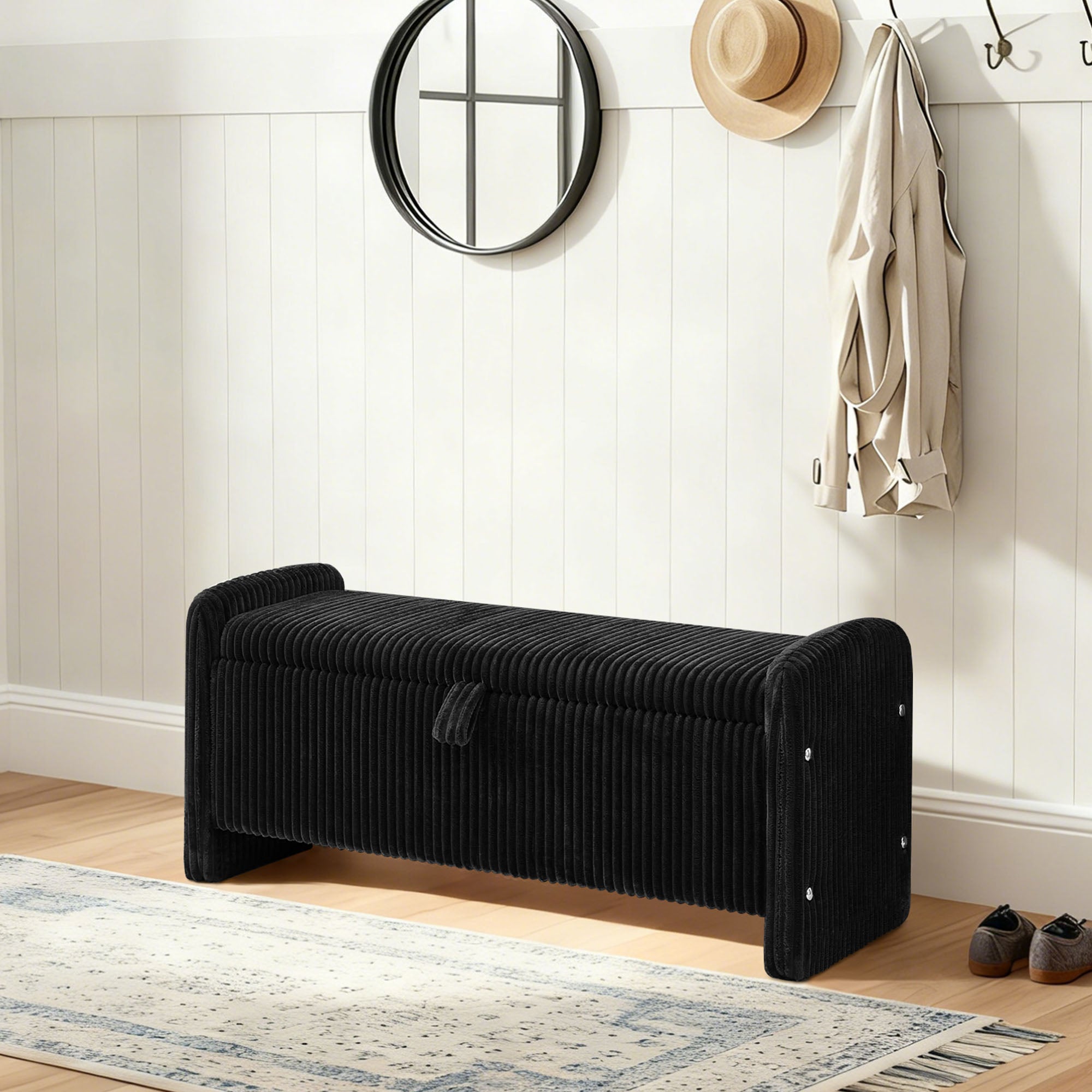 44'' Corduroy Storage Ottoman Bench, Black