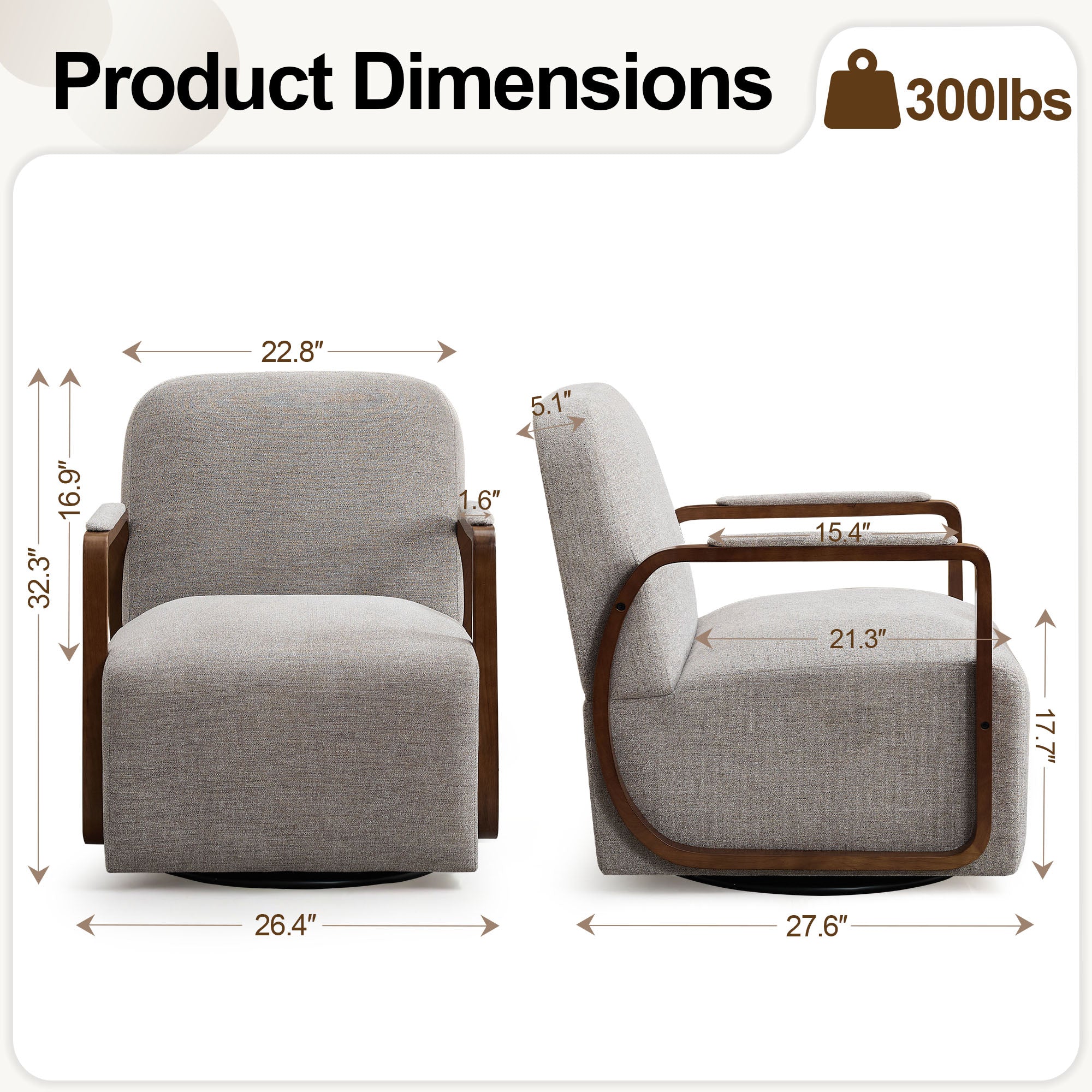 Chenille Upholstered Swivel Accent Chairs，Taupe