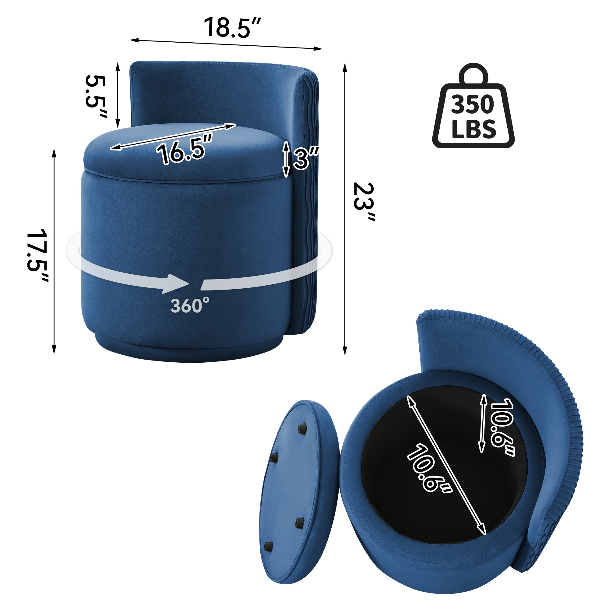 Vanity Chair with Storage，Velvet, Blue