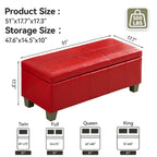 Faux Leather Storage Ottoman Bench, Rectangle Upholstered Storage Bench with Wooden Legs, Stitch Tufted Bench with Storage for Bedroom, Living Room, Entryway