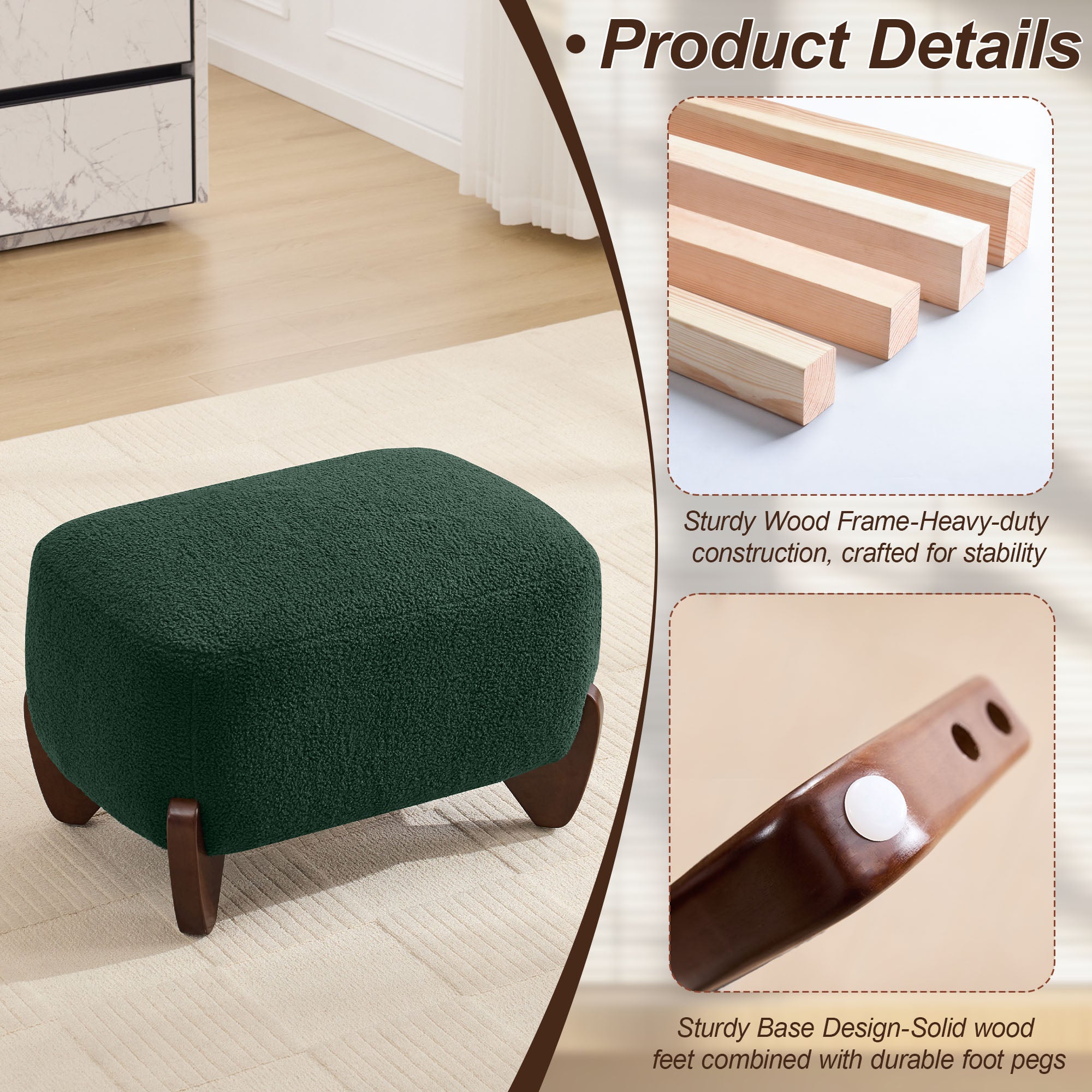 28.7" Sherpa Boucle Ottoman，Green