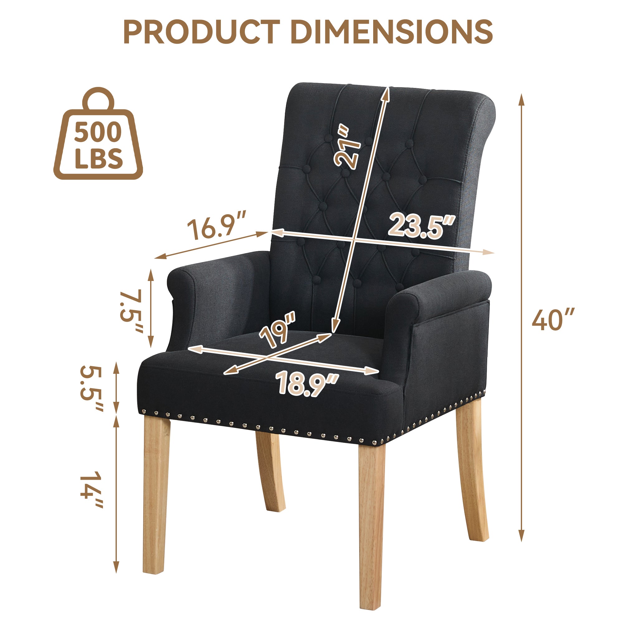 Fabric Dining Chair with Arms，Black