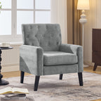 Mid Century Modern Accent Chairs, Grey Chenille Office Chair for Reception - Tufted Upholstered Club Chair for Living Room, Bedroom, or Waiting Room