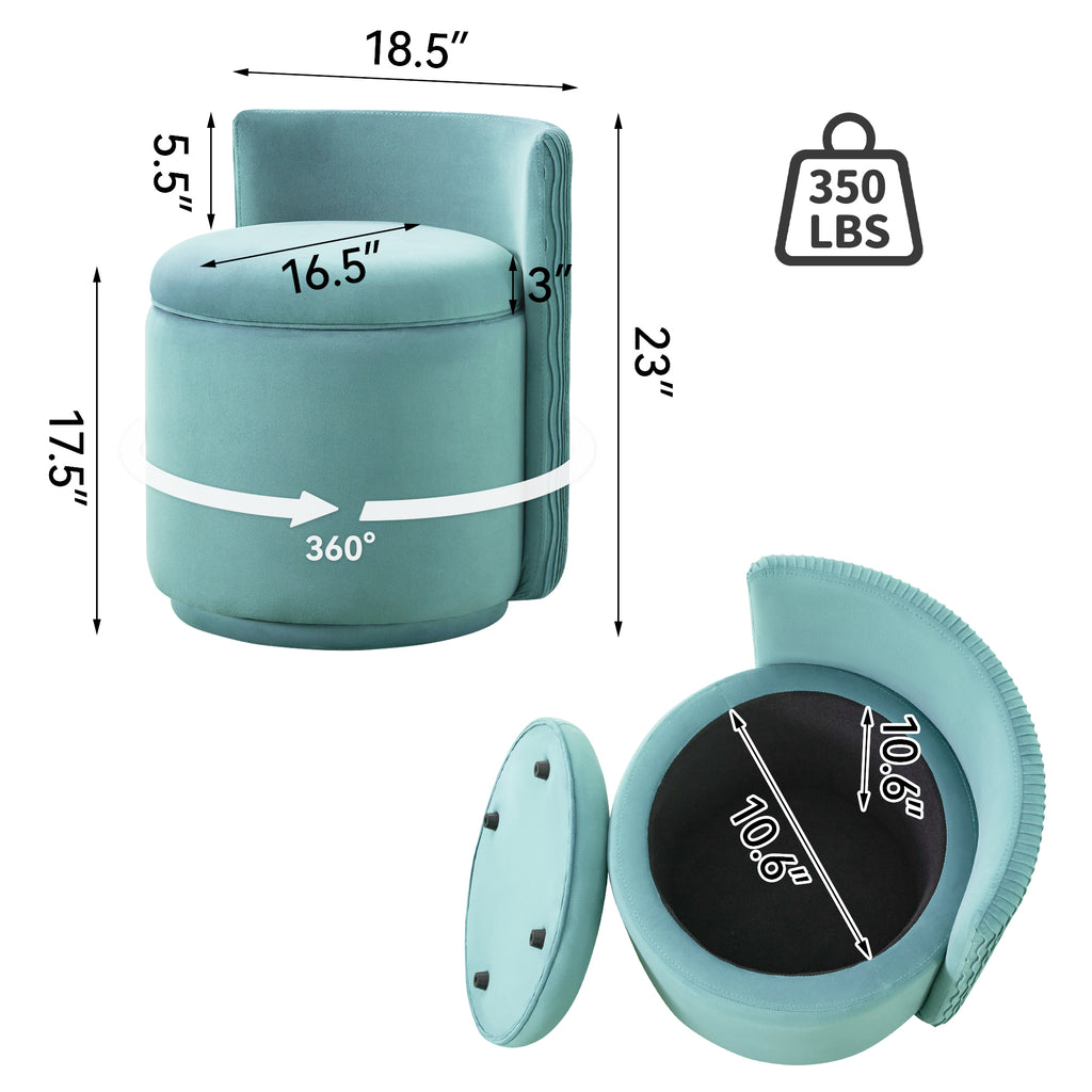 Vanity Chair with Storage，Velvet, Teal