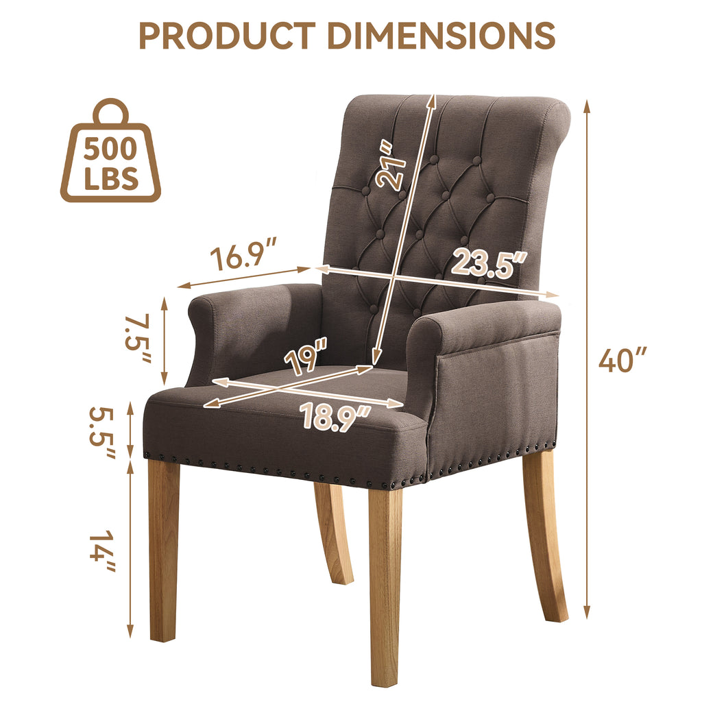 Fabric Dining Chair with Arms，Brown