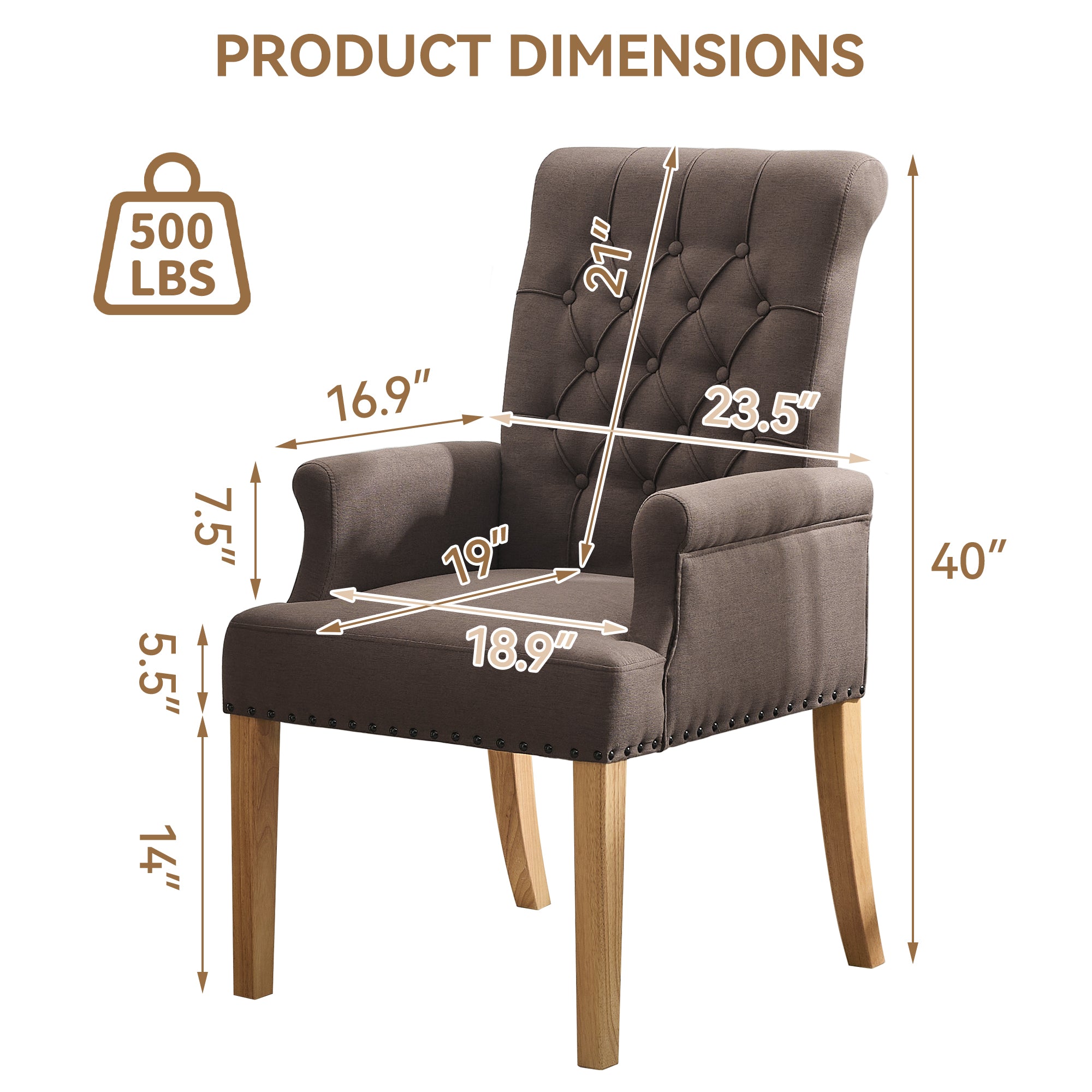 Fabric Dining Chair with Arms，Brown