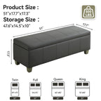 Faux Leather Storage Ottoman Bench, Rectangle Upholstered Storage Bench with Wooden Legs, Stitch Tufted Bench with Storage for Bedroom, Living Room, Entryway