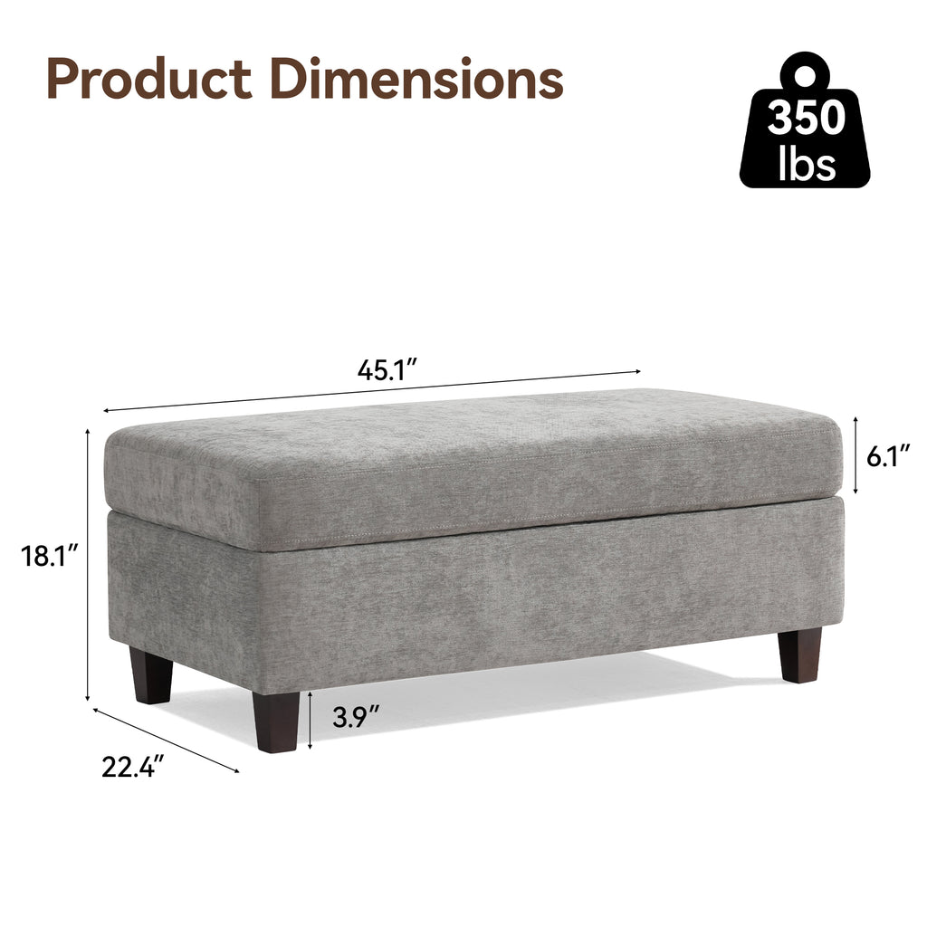 45 Inch Large Storage Ottoman Bench，Light Gray