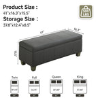 Faux Leather Storage Ottoman Bench, Rectangle Upholstered Storage Bench with Wooden Legs, Stitch Tufted Bench with Storage for Bedroom, Living Room, Entryway