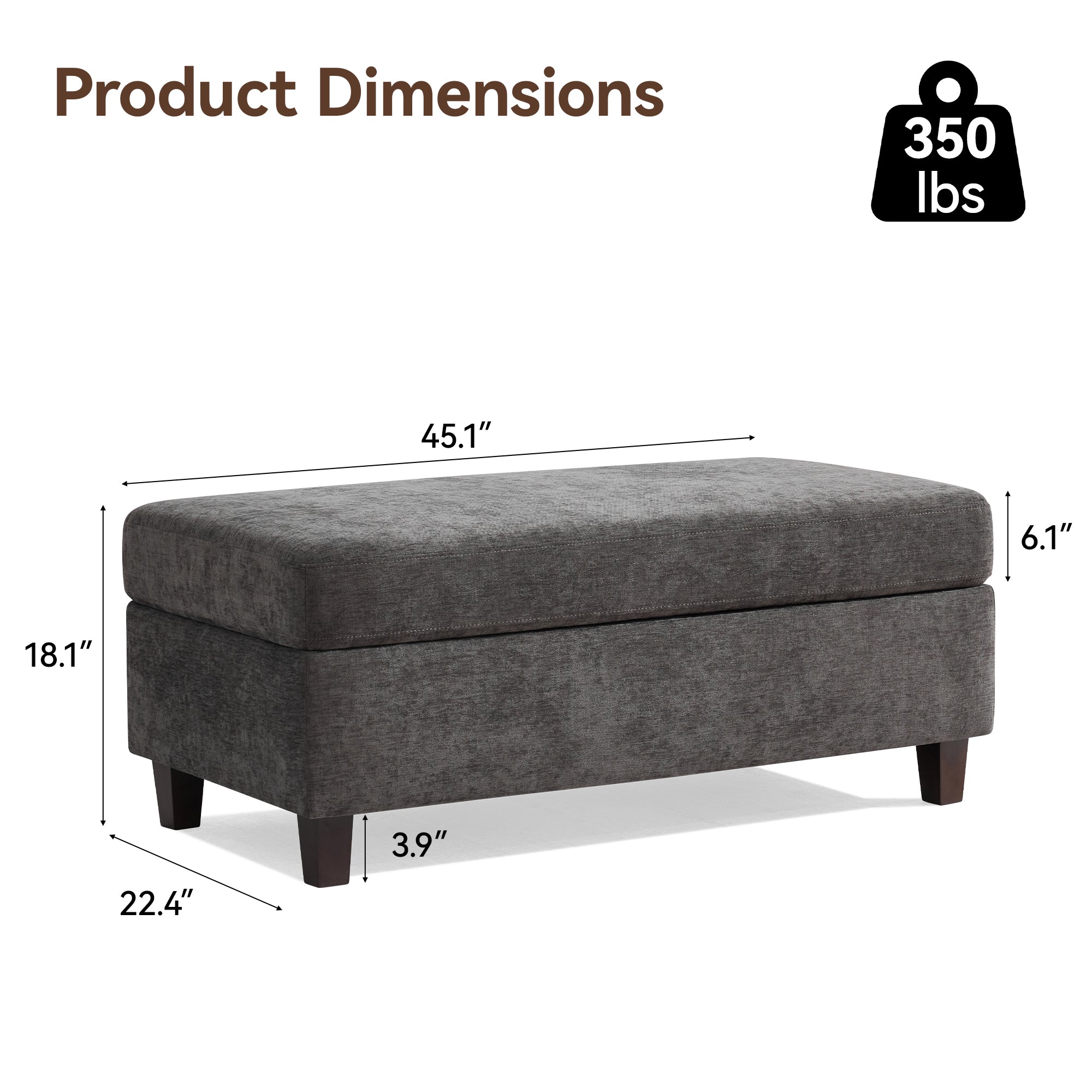 45 Inch Large Storage Ottoman Bench，Dark Gray
