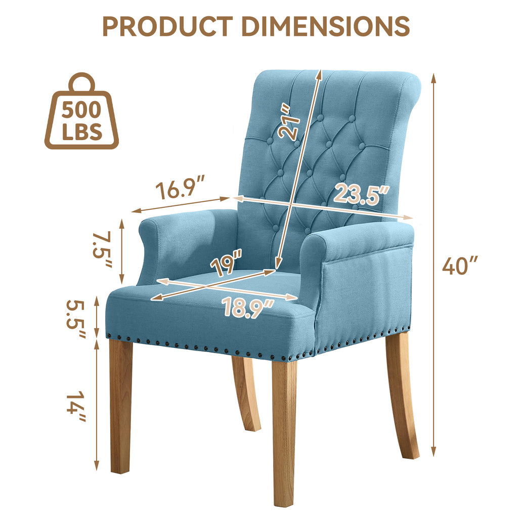 Fabric Dining Chair with Arms，Blue