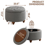 24'' Round Ottoman with Storage, Modern Tufted Fabric Storage Ottoman with Removable Top for Living Room, Bedroom, Light Gray