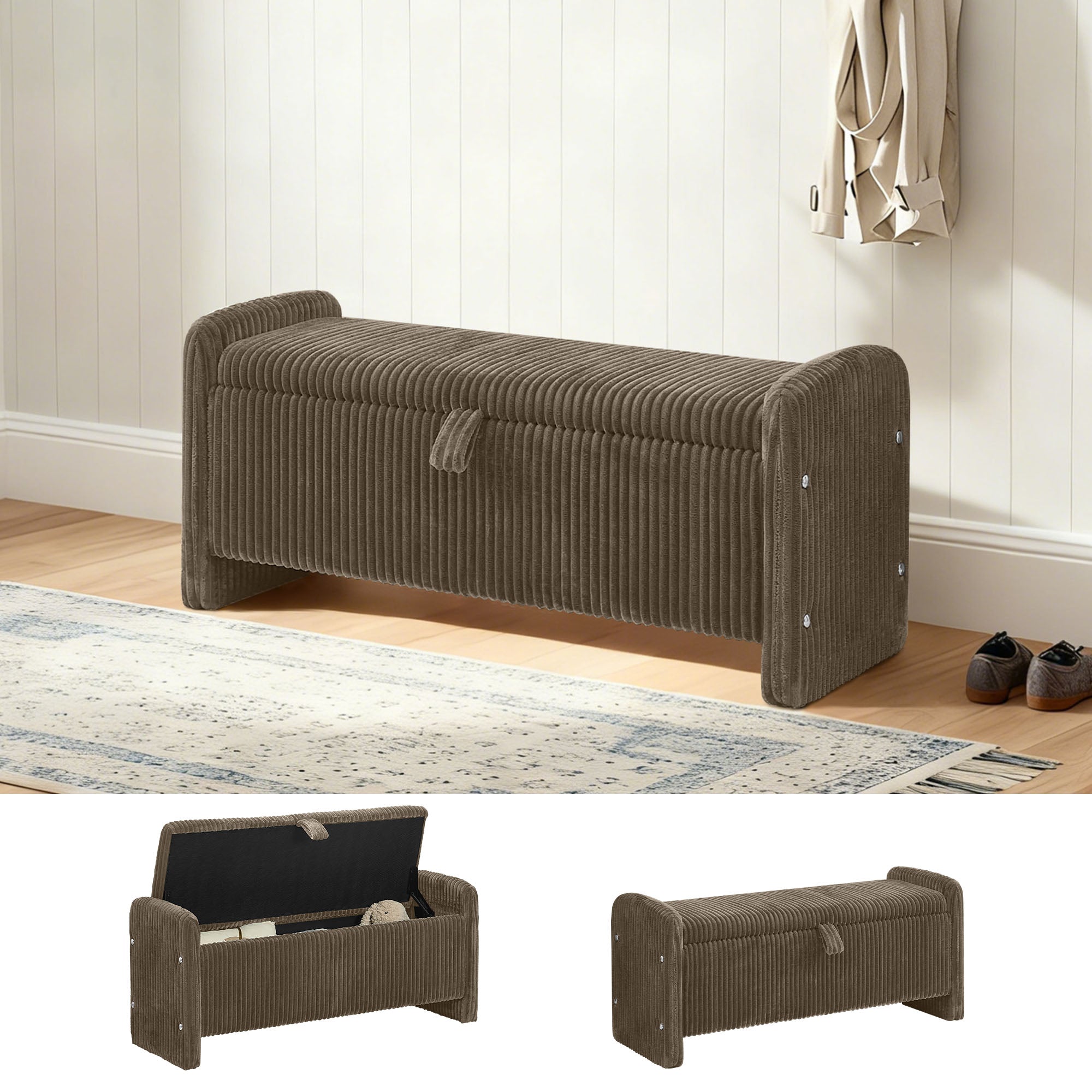44'' Corduroy Storage Ottoman Bench, Brown