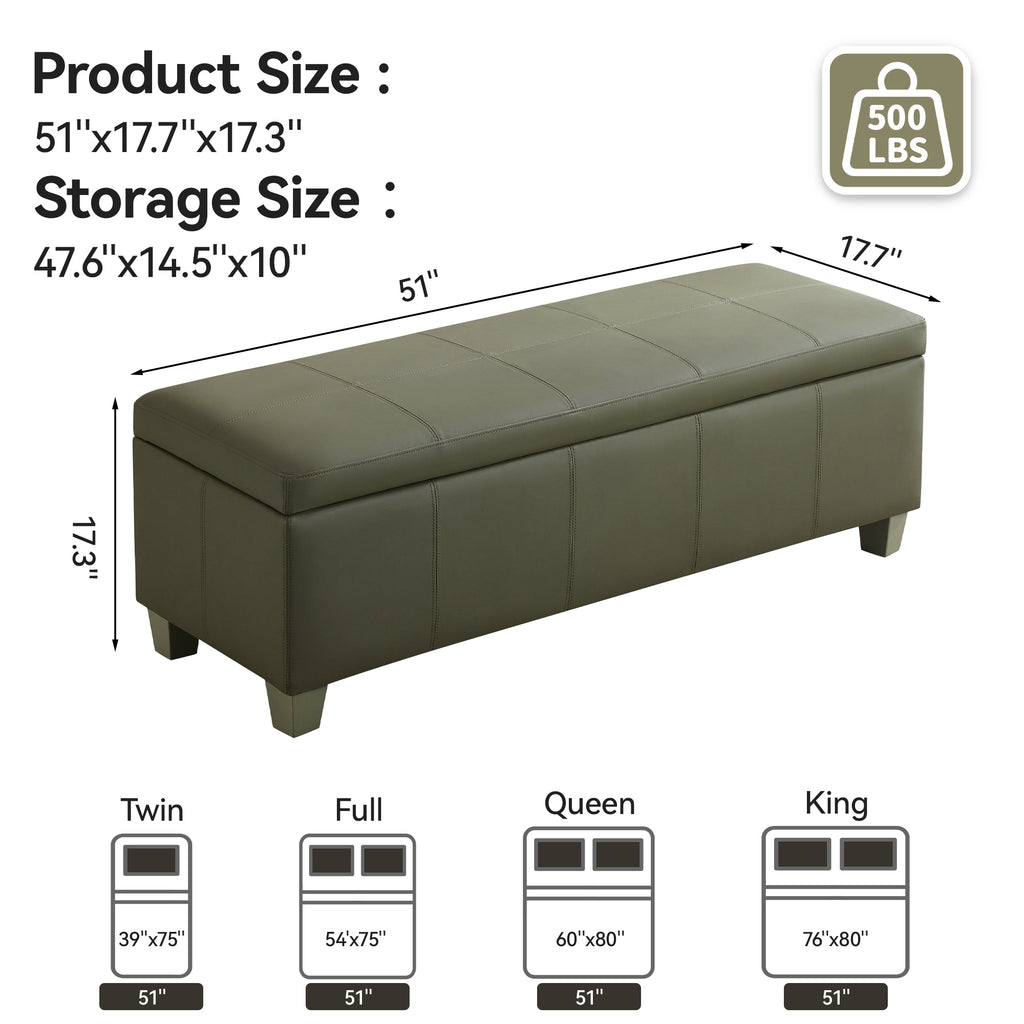 Faux Leather Storage Ottoman Bench, Rectangle Upholstered Storage Bench with Wooden Legs, Stitch Tufted Bench with Storage for Bedroom, Living Room, Entryway